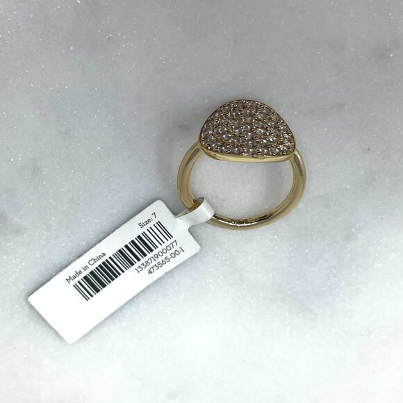 Banana Republic NWT Cubic Zirconia Faux Diamond Disk Gold Ring, Size 7 - Picture 8 of 8